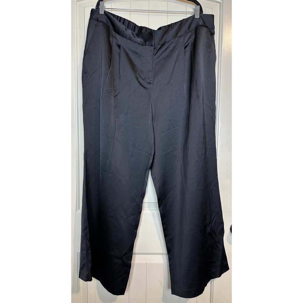Vince Camuto Women's Wide Leg Pleated‎ Satin Pants 20W Black Party Formal GUC